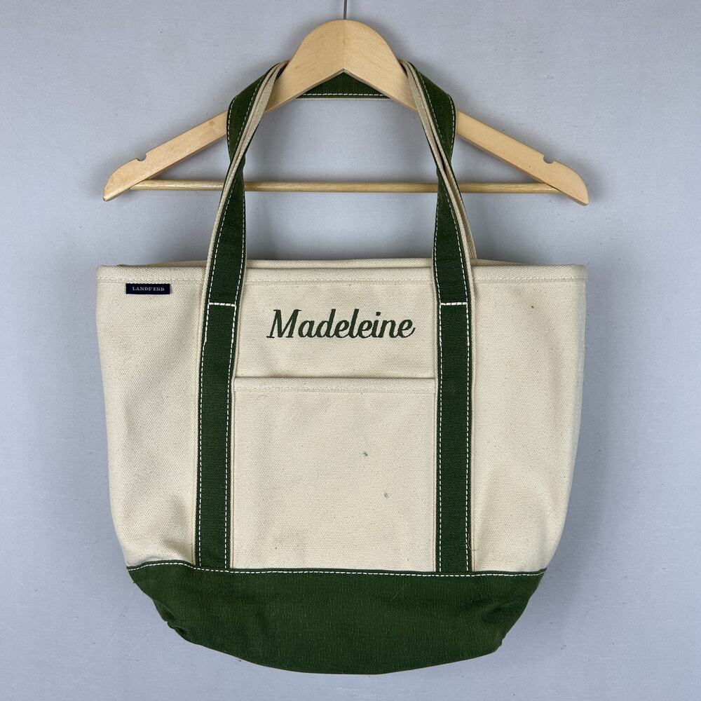 Lands' End Canvas Tote Bag 'Madeleine' Embroidered Boat Style Green
